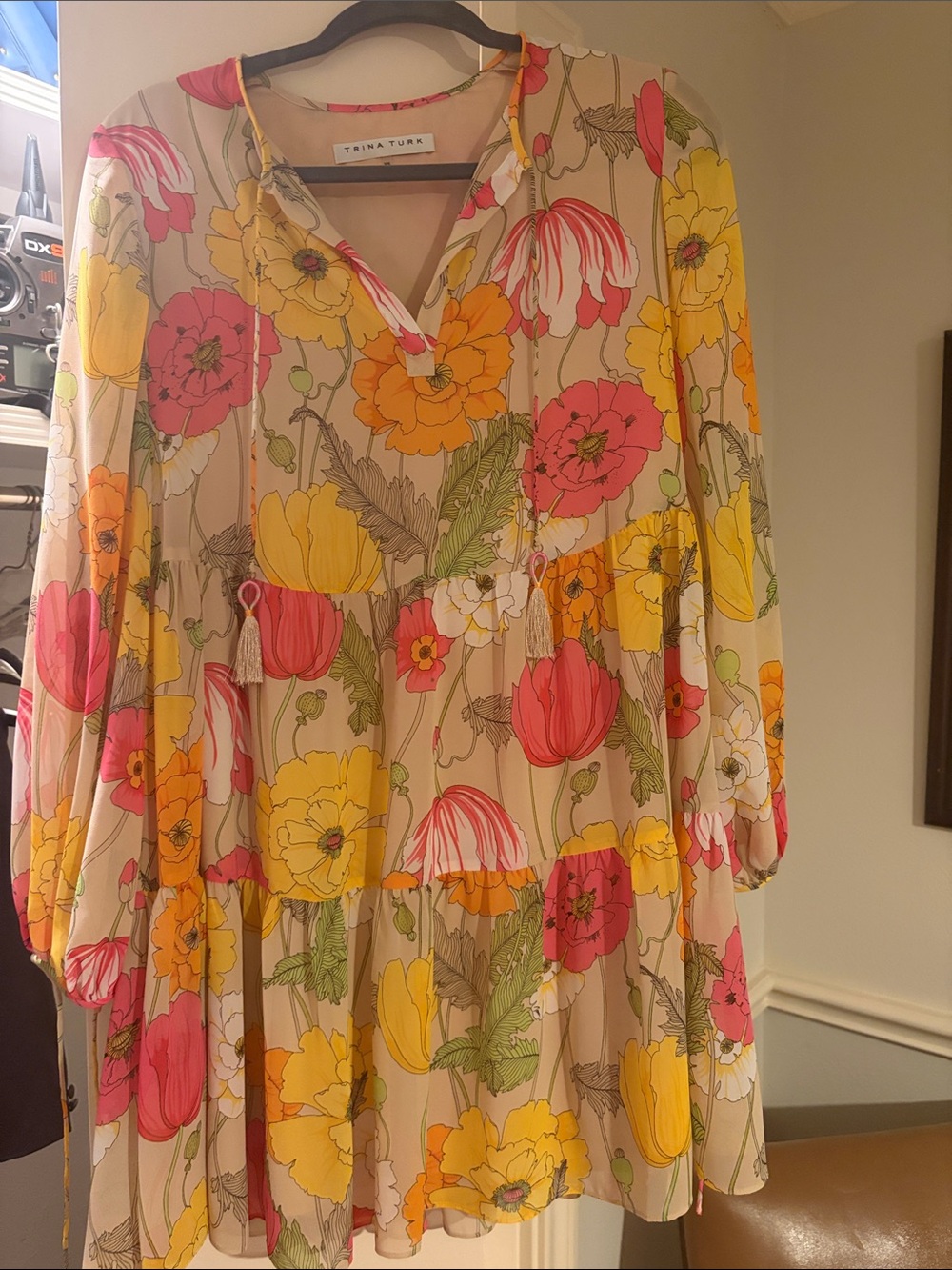 Trina Turk Cream Tunic Dress with Pink and Yellow Floral Print
